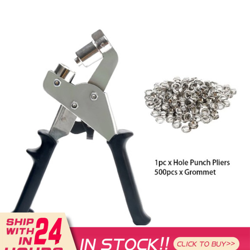 3/8Inch Grommet Eyelet Plier Set Grommet Tool Kit Hole Punch Pliers Portable Manual Puncher With 500 Pcs Grommet Washer 10mm