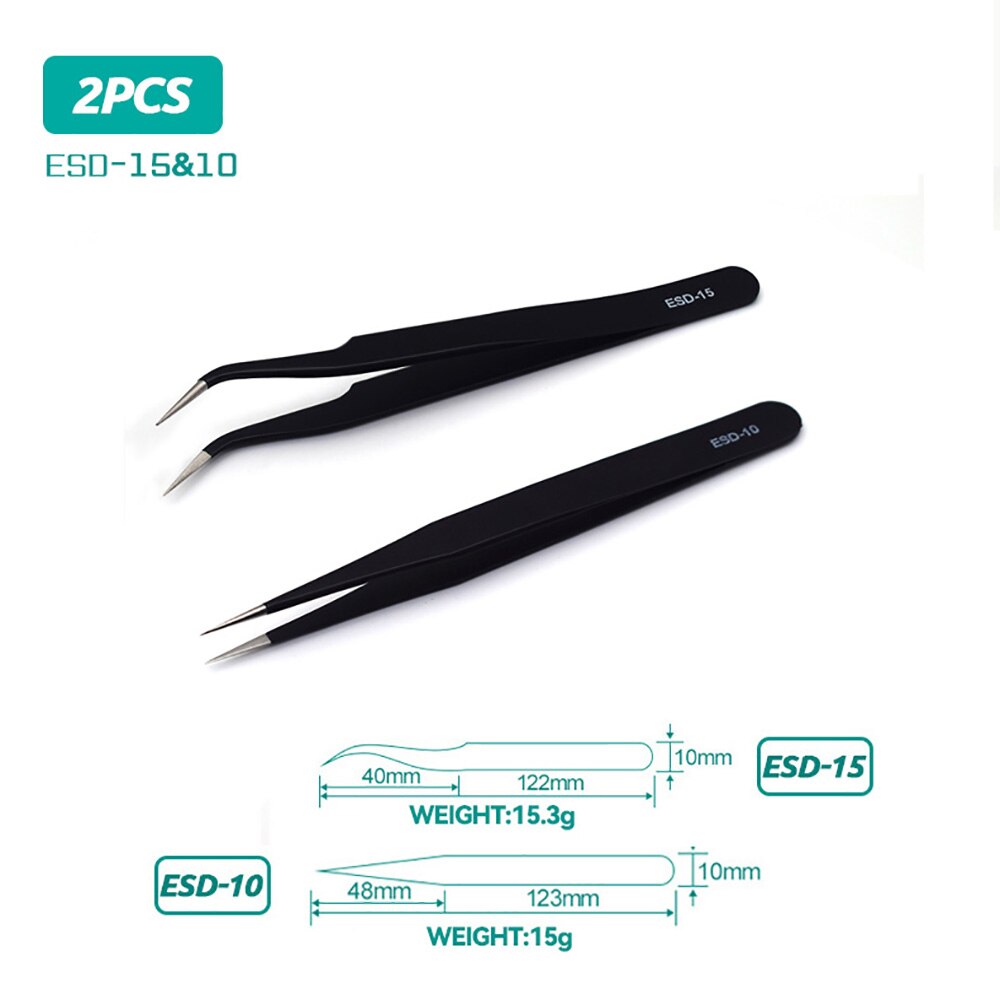 ESD Anti-Static Stainless Steel Tweezers Precision Maintenance Industrial Repair Curved Tool Home Working Model Making Hand Tool: Option 1