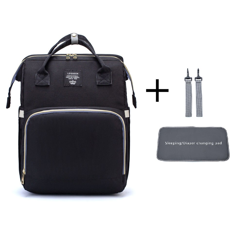 Mode Luiertassen Rugzak Multifunctionele Opvouwbare Baby Bed Wieg Tas Grote Capaciteit Wandelwagen Zak Isolatie Verpleging Druppels: black
