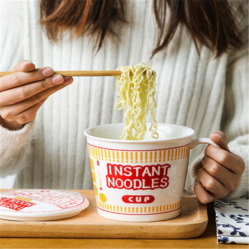 Japanse Creatieve Grote Thuis Ramen Kom Met Deksel Grote Studentenflat Noodle Granen Kom Keramische Cup Instant Noodle Kom