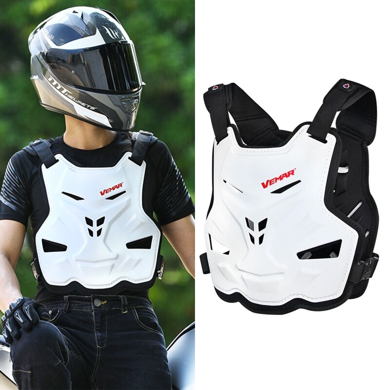 Voksen motorcykel snavs cykel krop rustning beskyttelsesudstyr bryst rygbeskytter beskyttelsesvest til motocross skiløb skøjteløb: Hvid