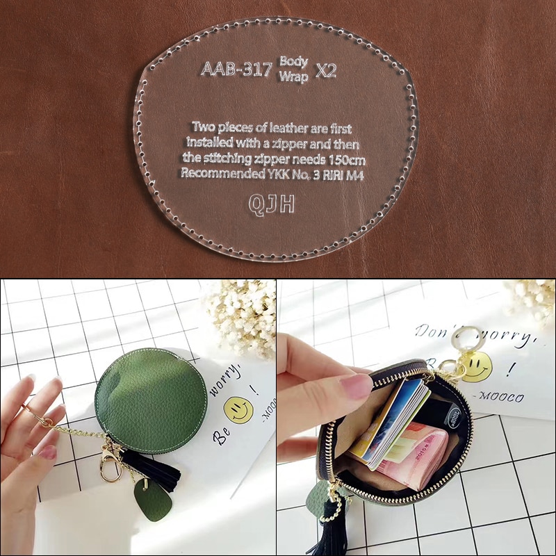 DIY Handmade Personality Zipper Coin Purse Coin Storage Bag Acrylic Template Handmade Leather Craft Bag Template