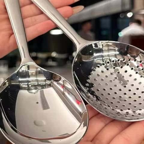 1/2 stk. suppe-ris-serveringsskeer med rustfri stålskeer til servering, afløbshul, varmeisolerende håndtag, køkkenredskaber til daglig brug