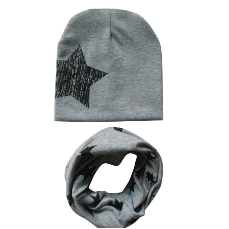 Kindermuts baby gehaakte muts baby winter muts sterrenprint halssjaal kraag warmer muts set baby capuchon katoenen warme muts sjaal: B grijs