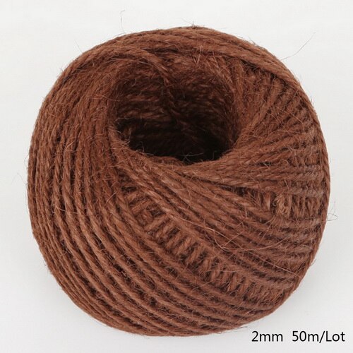 Rollo de cuerda de cáñamo de arpillera Natural, cordel de yute arpillera Natural, 2mm, macramé, decoración de etiquetas de boda, 1 rollo de 50M, varios colores: Dark Brown