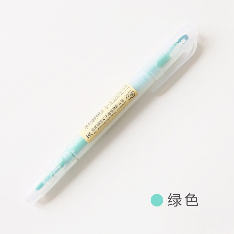Dual Head Writing 2 in 1 Highlighter Pen Japanese Stationery Cute Office School Supplies: A Green