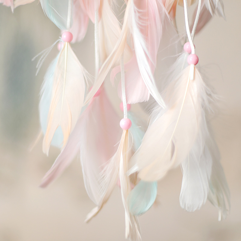 Colgante de cascabeles de atrapasueños rosa para mujer, colgante, carillones de viento, decoración de interior, indio, Montero, I1013