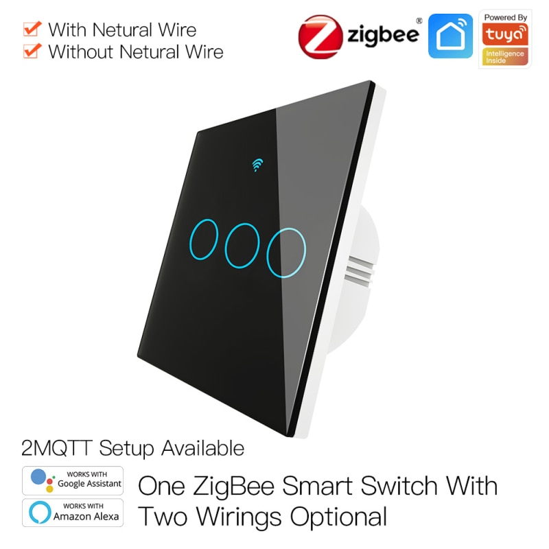 Tuya ZigBee Smart Light Switch Touch Switch With/Without Neutral Wire Two Wiring Methods AC100-240V Work With Alexa Google Home