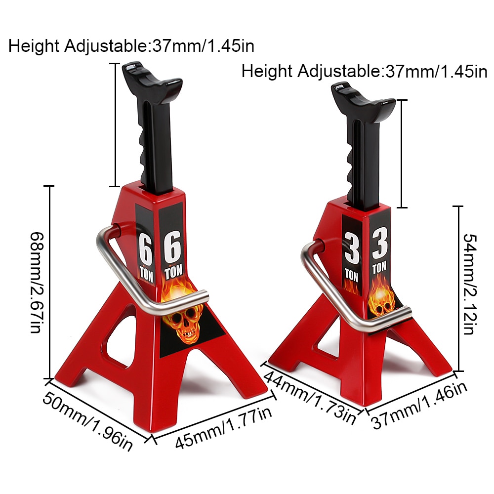 INJORA 2PCS Metal Height Adjustable 3T 6T Jack Repair Stand for 1/10 RC Crawler Car Traxxas TRX4 TRX6 Axial SCX10 90046