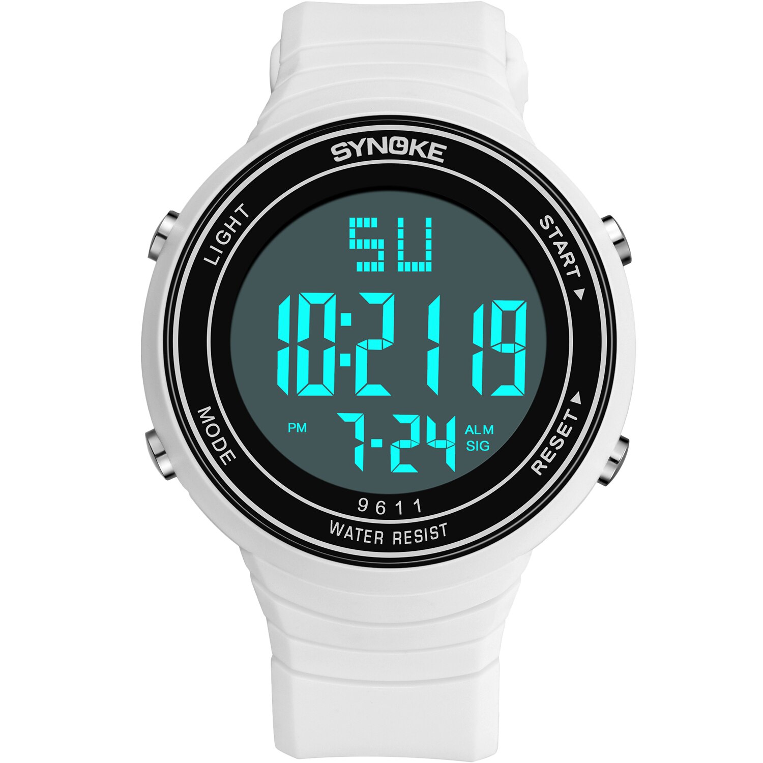 Synoke Sport Horloges Grote Wijzerplaat Display Horloges Alarm Waterdichte Siliconen Band Multifunctionele Horloges Relogio Masculino: White