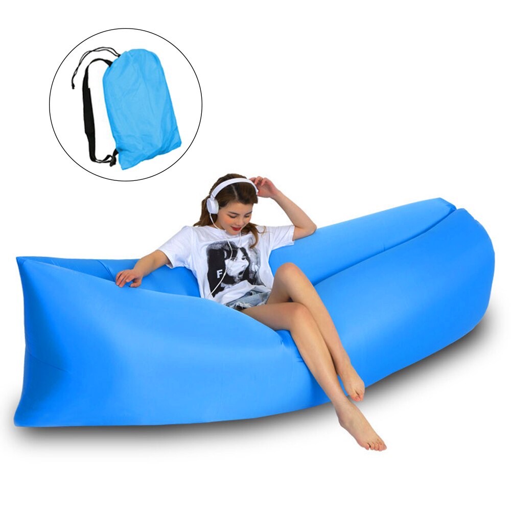 Oppustelig sofa strand camping sovende luft sofa letvægts bærbar foldbar doven liggestol til rejse picnic udendørs: Blå