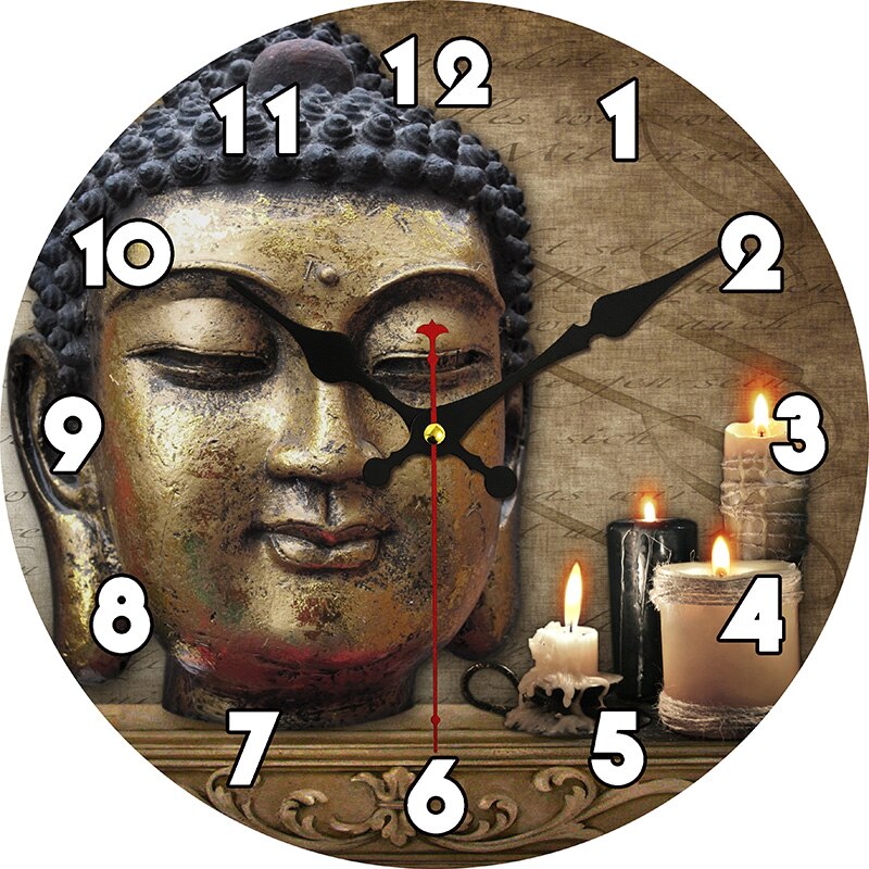 Op maat gemaakte bronzen boeddha kaars religieuze klok rustiek spiritueel boeddhabeeld/boeddha hoofdkantoor studeerkamer thuis stille wandklokken: 25808 / 6 inch  ( 15 cm )