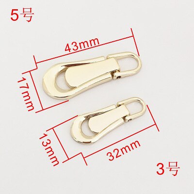5PCS 3# 5# Metal Zipper Sliders Head Puller Tab Zipper Repair Kits DIY Sewing Garment Bags Accessories Supplies: Gold / 3#