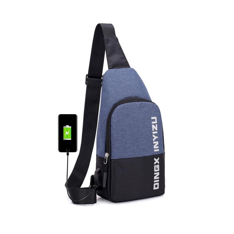 UOSC Small Usb Charge One Shoulder Bag Men Messenger Bags Male Waterproof Sling Chest Bag Bagpack Cross Body Bags: blue