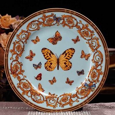 Bone china Plate Tableware Ceramic plate Dinner Set Porcelain Dessert Plate Steak Salad Snack Cake Plates butterfly pattern: 8 inch plate