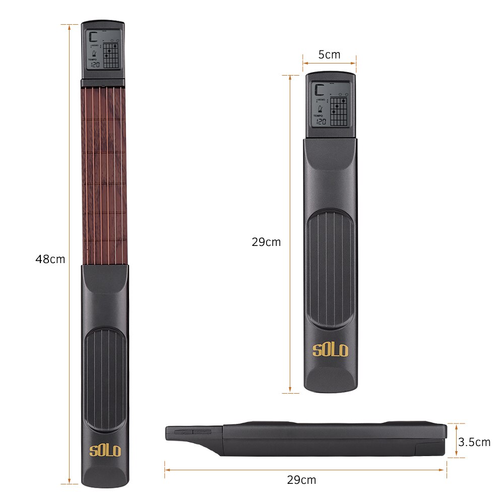 6-String Pocket Guitar Chord Trainer Folk Guitar Practice Tool Gadget 6 Frets with Rotatable Chords Chart Screen for beginners