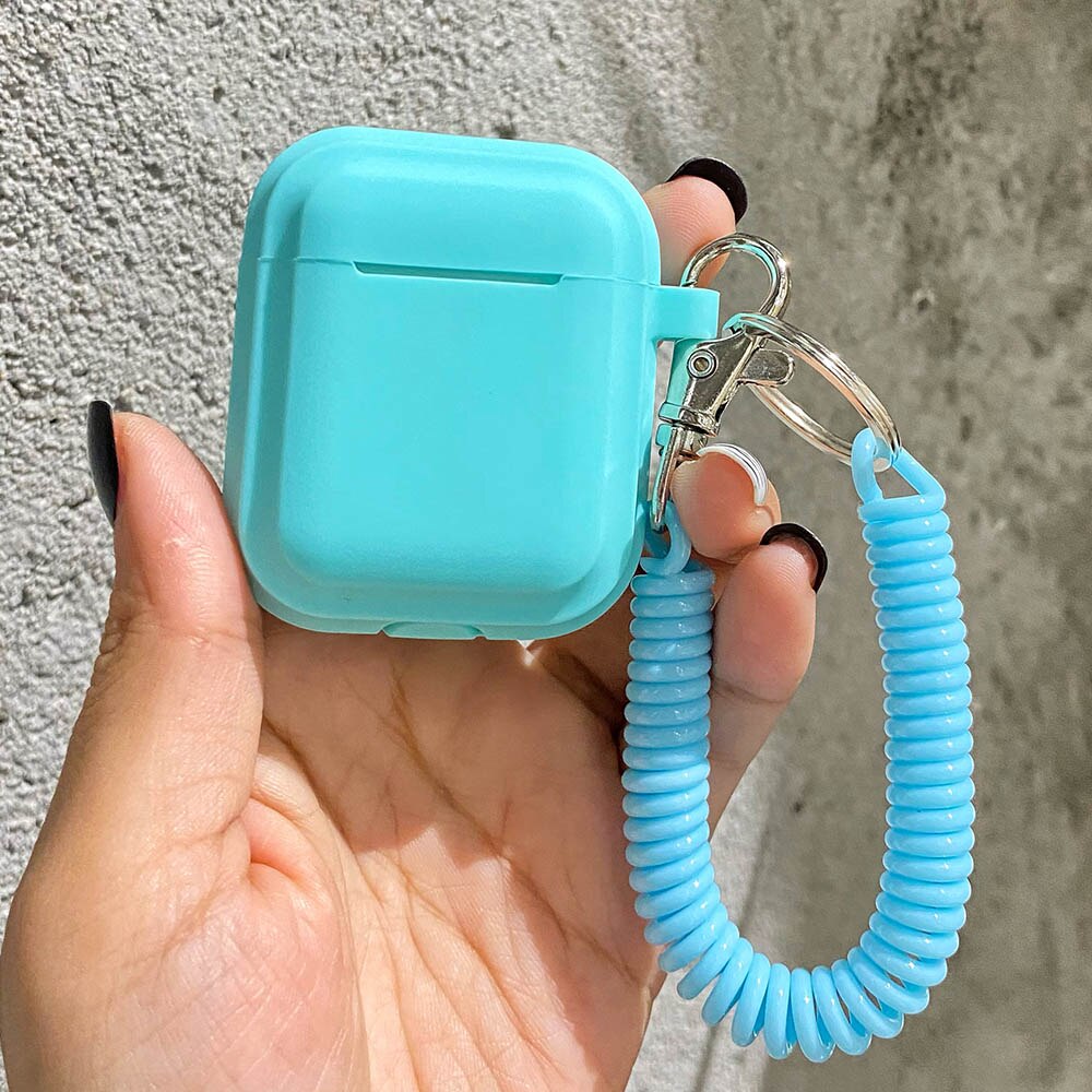 Hülle für Airpods 1/2/3/4, Silikon, einfarbig, schützende Kopfhörer-Abdeckung für Apple Air Pods Pro 2, Feder, flexible Kette, Schlüsselanhänger: S / MULTICOLOR