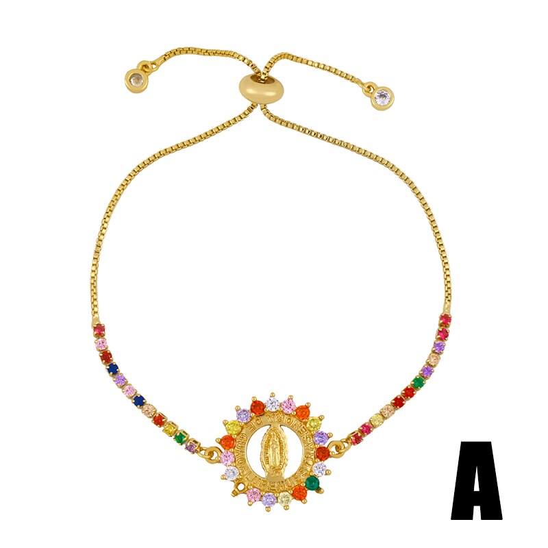 FLOLA multicolore vierge marie Bracelets pour femme cristal Bracelets pendentif or chrétien bijoux virgen de guadalupe brtc09: A