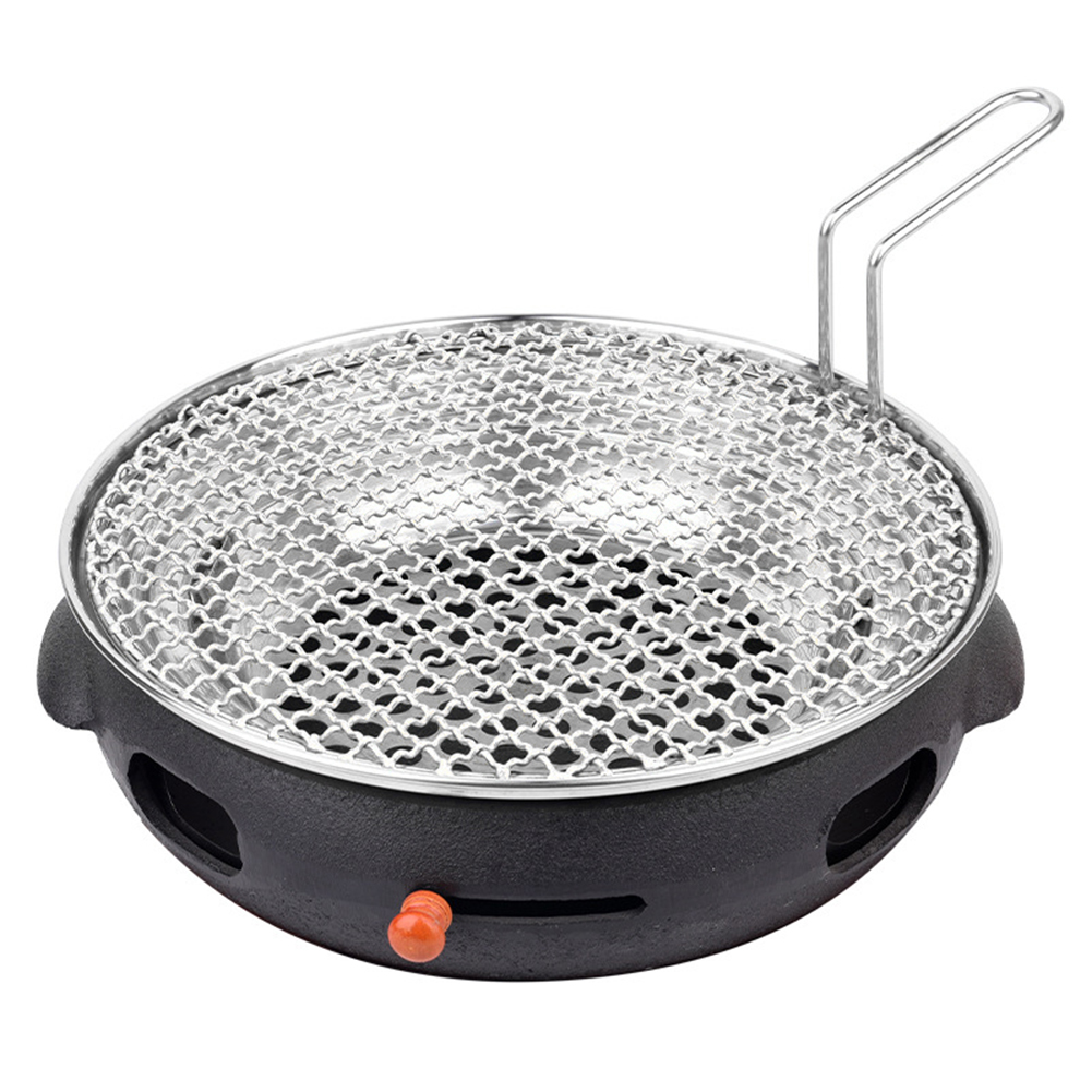 Ronde Rvs Bbq Grill Gebraden Mesh Netto Non-stick Bakingpan Met Handvat Rvs Koreaanse Barbecue Grill Met handvat