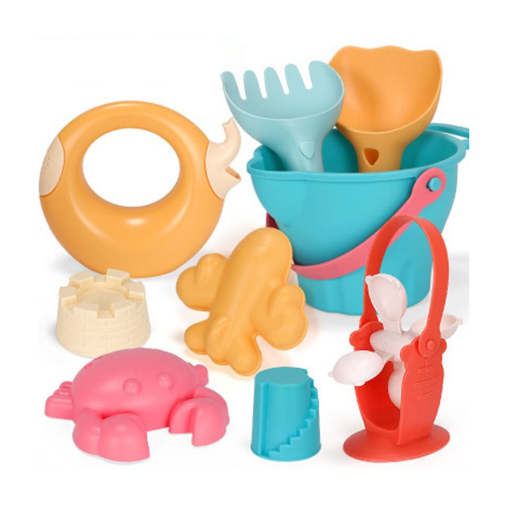 Juguetes de playa para niños, kit de juguetes playeros infantiles, baldes, palas, caja de arena, rastrillo, animales marinos de goma suave para niños pequeños, 5-17 uds.: 9PCS
