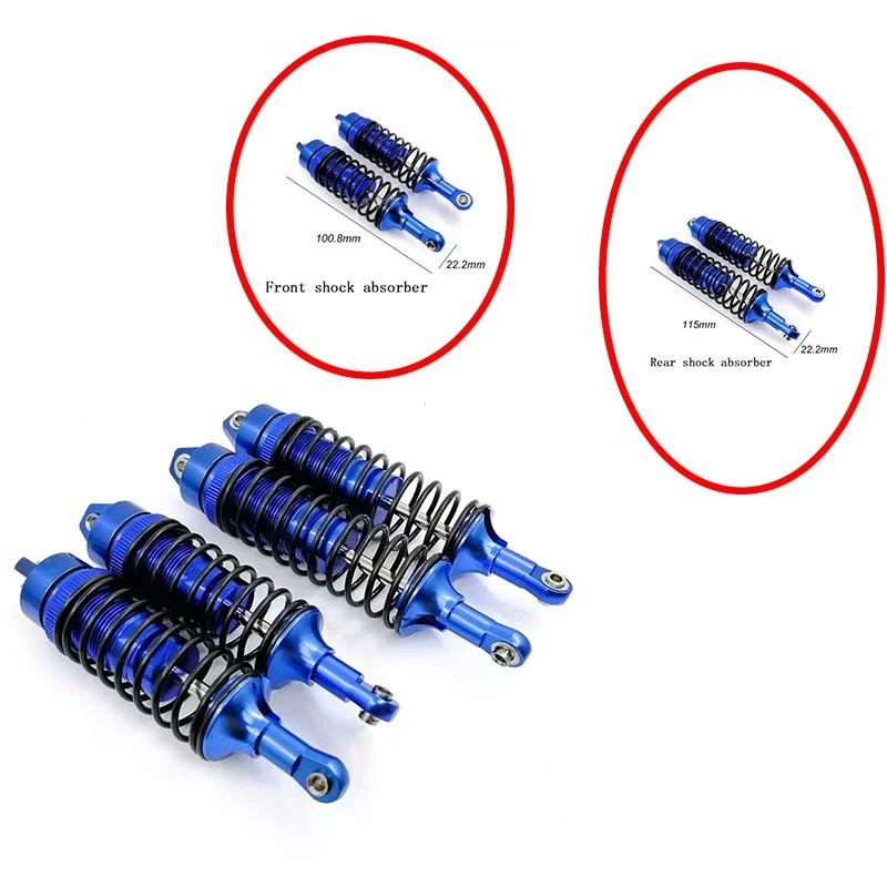 Amortiguador de aleación de aluminio, accesorio de metal para camión corto 1/10, absorción de impacto delantera y trasera