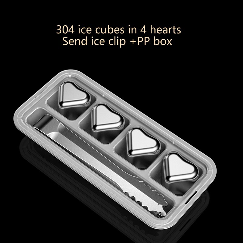 Cubos de hielo de acero inoxidable, piedras enfriadoras reutilizables para vino whisky, mantienen su bebida fría durante más tiempo, paso de prueba SGS: cubes in 4 hearts
