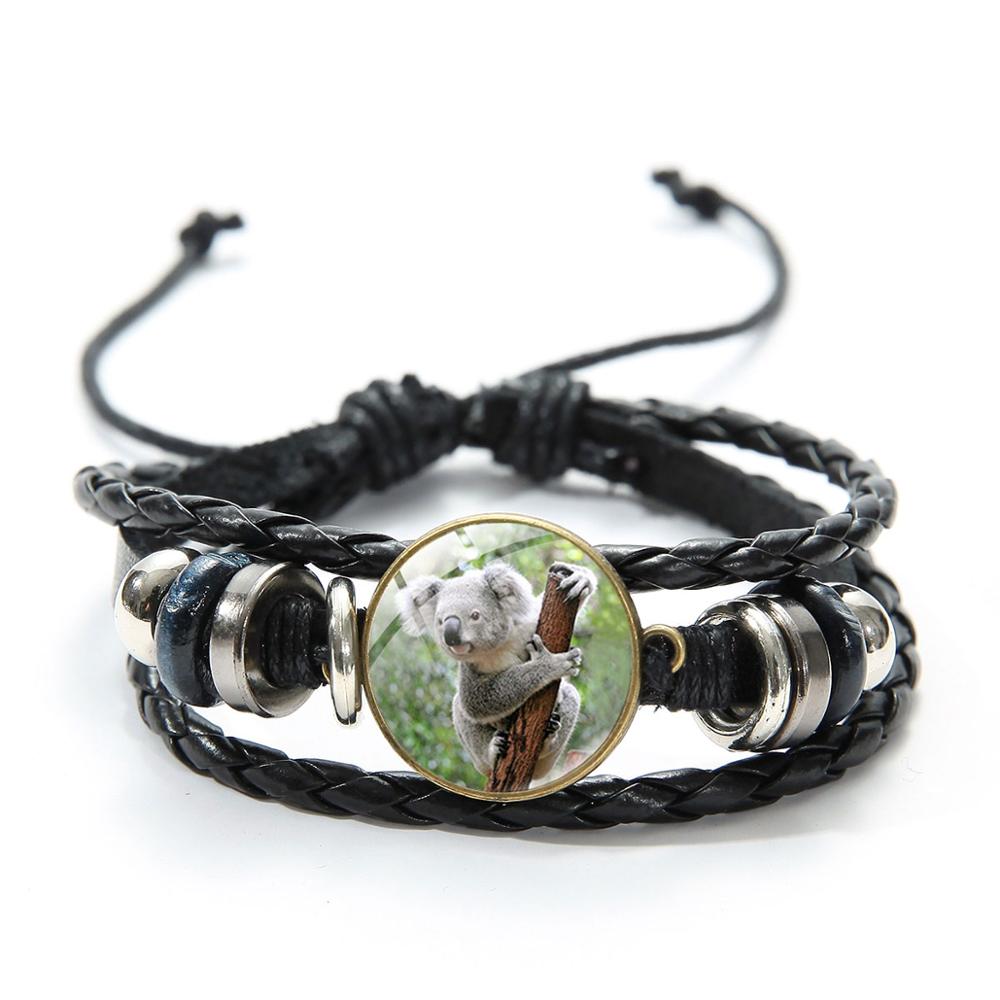 Nette Koala Baby Armband Wertvolle Tier Glas Dome Fotos Multilayer Leder Armbänder Gewebt Armband für Kinder: Style 2