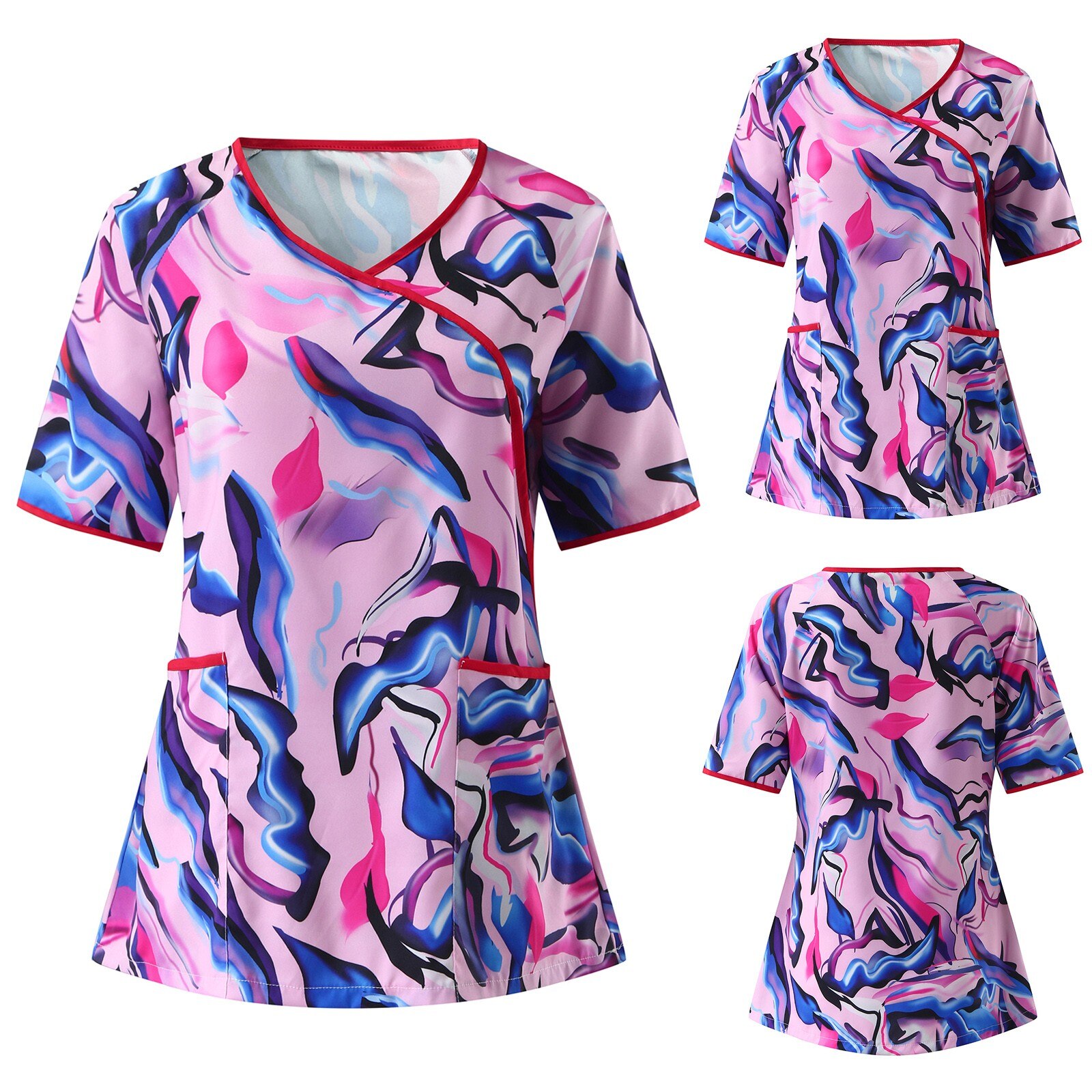 Women's Scrubs Uniform Concise Printed Nurse'S Clothing Nurse'S Pocket Clothes Short Sleeve Top медицинская одежда жен