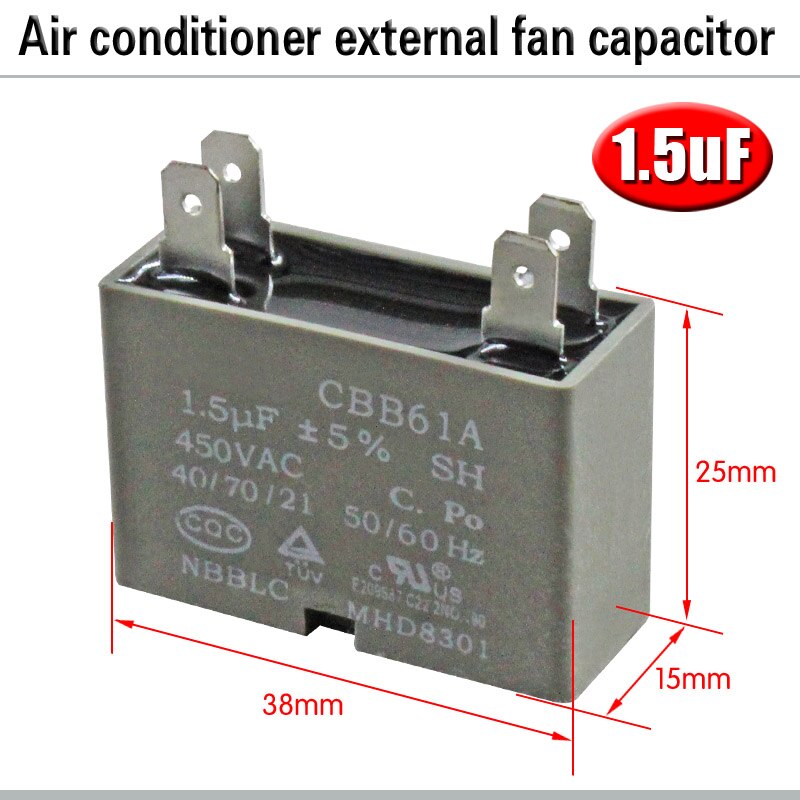 CBB61 Airconditioner Externe Ventilator Startcondensator 1.5/2/2.5/3/3.5/4/5/6/8Uf 450V Motor Condensator 4 Insert Drukvaste