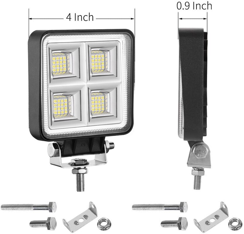 ADZOON 4inch 128W Flood Beam LED Work Light 12v 24v for Off Road Truck Bus Boat Fog Light Car Light Assembly
