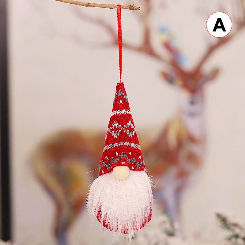 Jul plysch set hängande dekorationer gnome hatt santa skägg ornament för julgran heminredning nsv 775: 4 st a