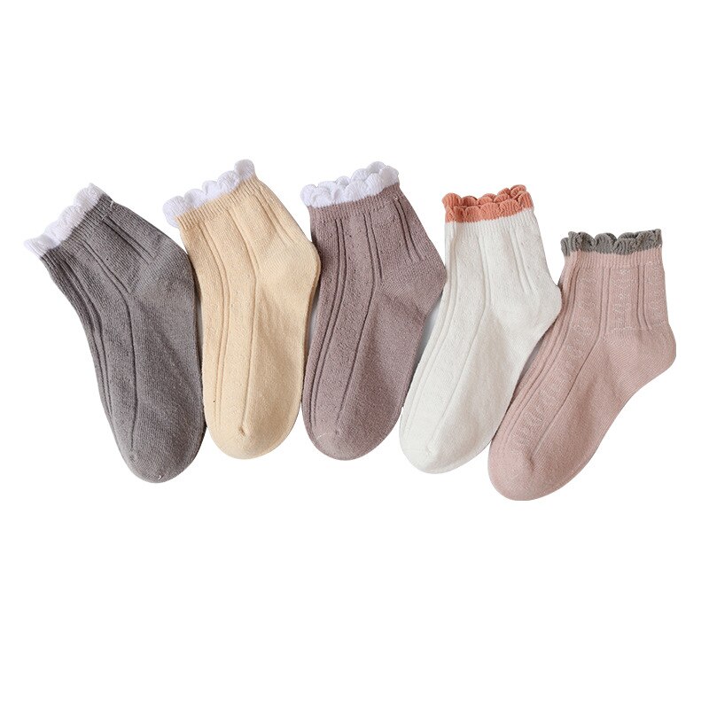 Calcetines finos de primavera para niñas, medias de tubo de algodón con encaje, Luo Kou