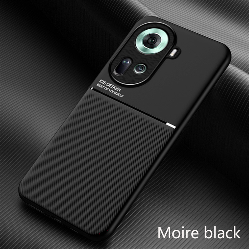 Funda de cuero de lujo para OPPO Reno 12 11F 11 10 Pro Plus 5G 4G cubiertas de placa de Metal integradas soporte para coche funda magnética: Microfibra / Negro
