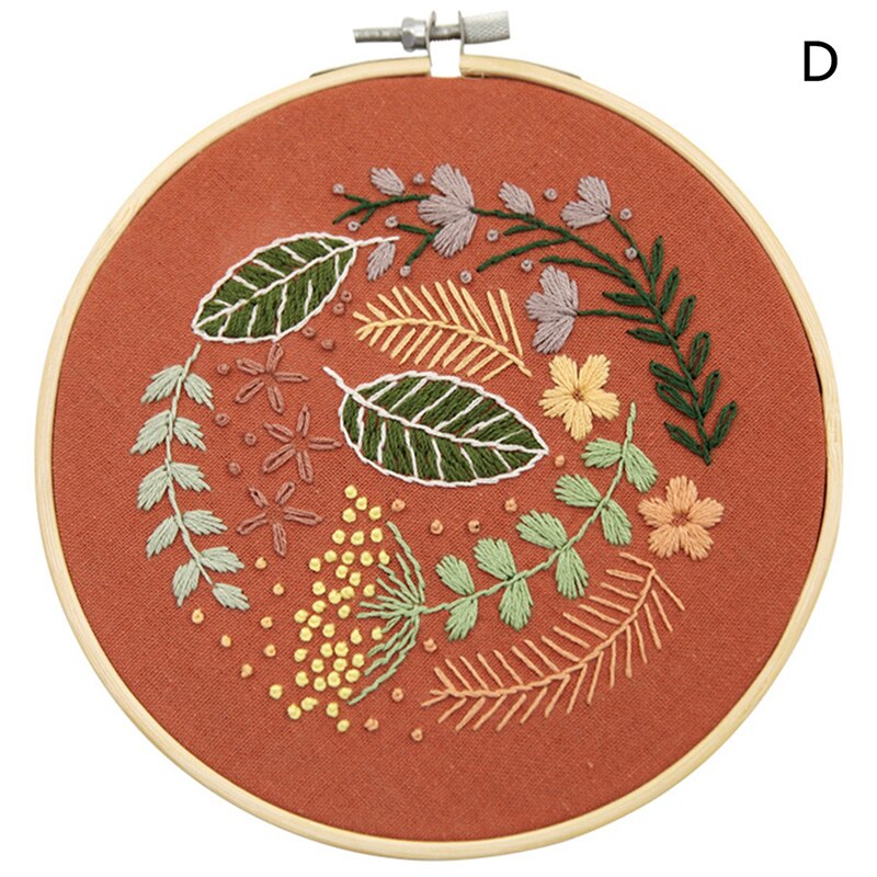 DIY Embroidery Plants Cherry Tree Handwork Needlework for Beginner Cross Stitch Kit Ribbon Painting Embroidery Hoop Home Decor: D