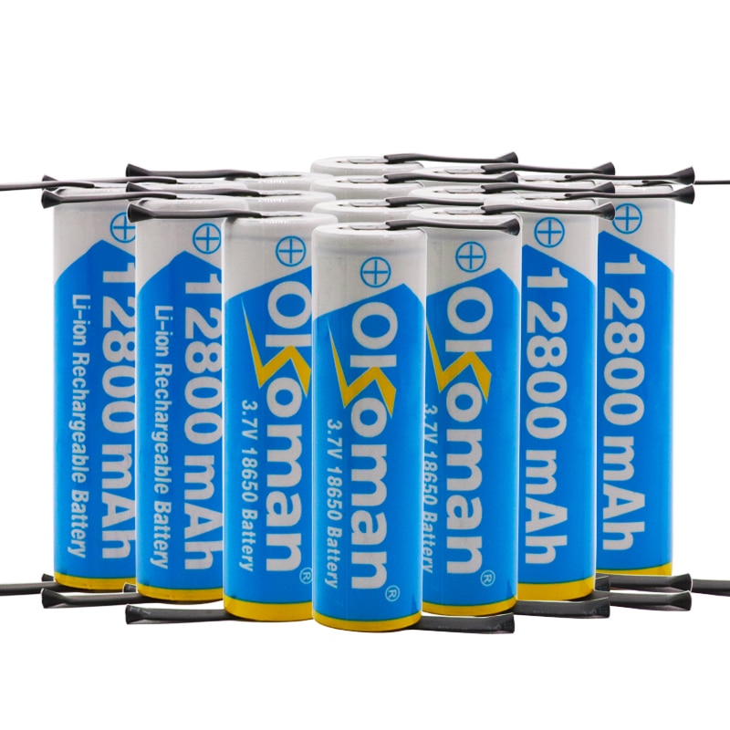 Okoman 18650 rechargeable battery 3.7V 12800mAh lithium ion rechargeable battery for flashlight power tools + DIY nickel