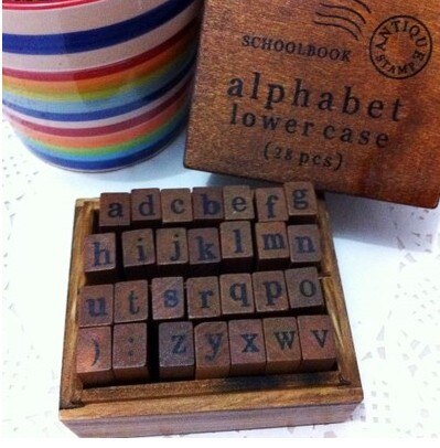 Anglais Cursive Digital Wooden AlPhaBet Seal Set Standardized Rubber Stamps English Letter Stamp Craft Supplies for Card Making: 28 lower