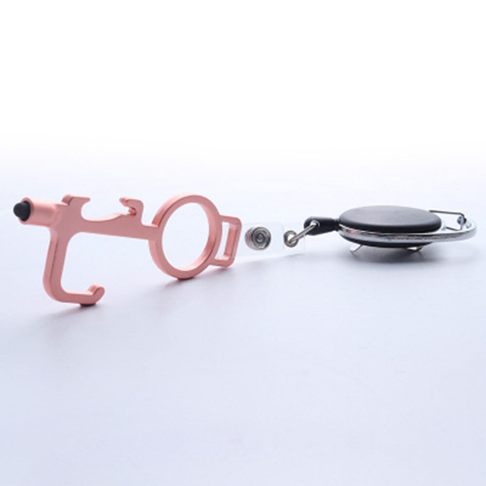 Touch Screen Buttons Edc Door Opener Hygiene Hand Antimicrobial Contactless Press Elevator Tool Portable Door Opener Keychain: Rose gold