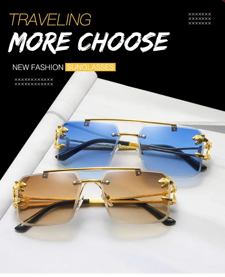 Sunglasses Men Rimless Sun Glasses Shades Lens Ladies Frameless Eyeglasses