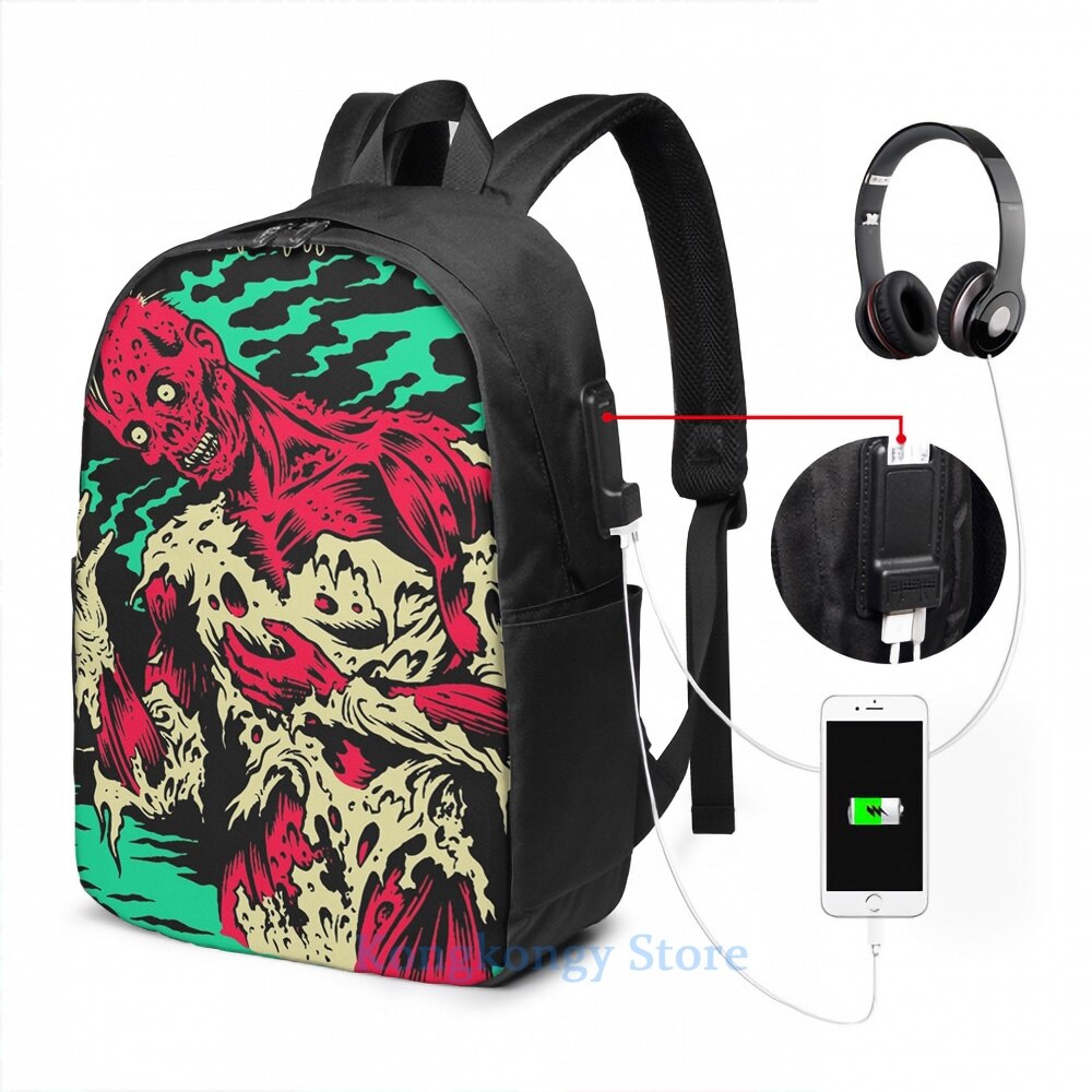 Divertido estampado gráfico The Cramps (color) mochila con carga USB para hombres, mochilas escolares para mujeres, bolsa de viaje para ordenador portátil: USB Backpack 17 in