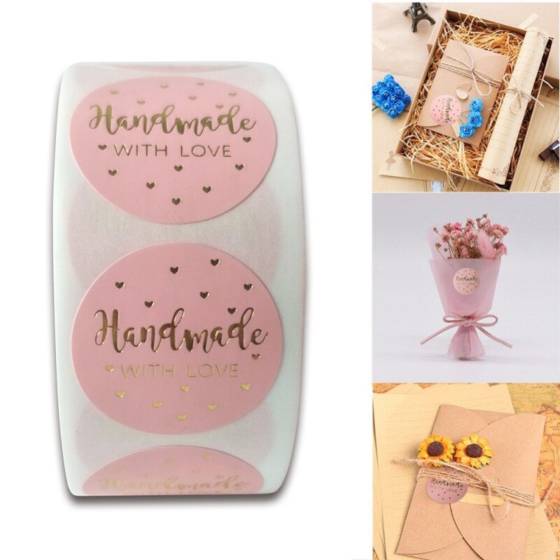 Pink Paper Label Stickers Gold Thank You Stickers Scrapbooking Handmade Business Packaging Seal Labels Stationery Sticker