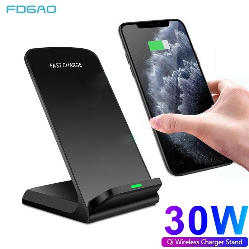 30W Qi Wireless Charger Stand For iPhone 12 11 XS XR X 8 Wireless Fast Charging Dock Station Phone Charger For Samsung S20 S10