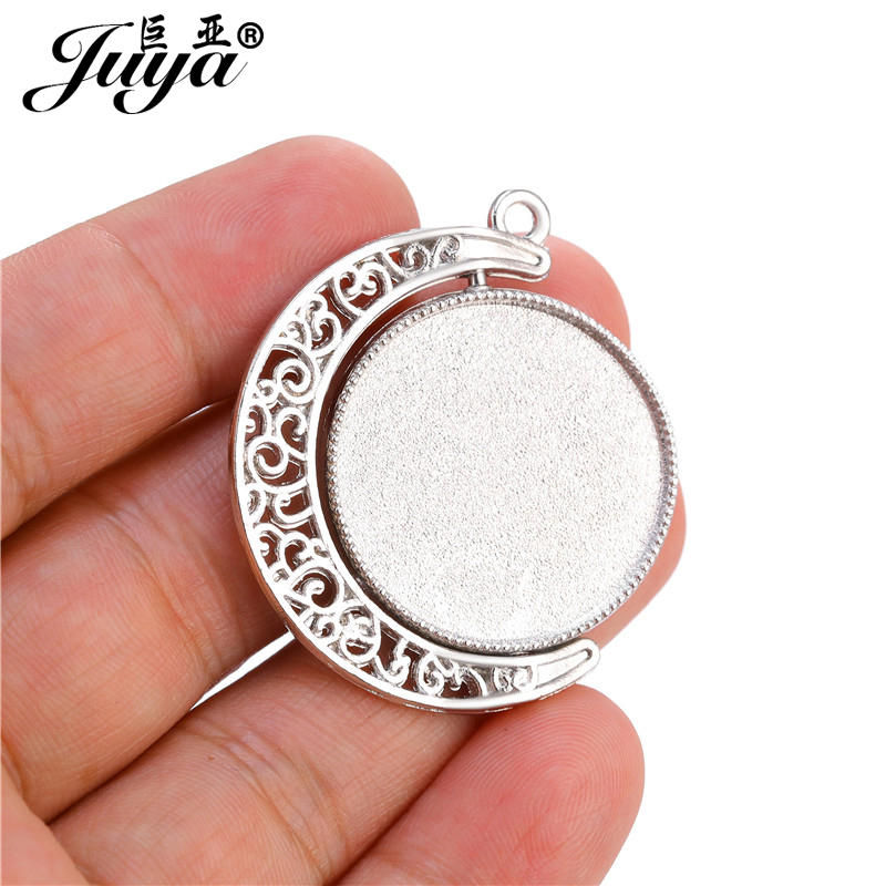 5 unids/lote camafeo de doble cara cabujón colgante Base 20/25/30mm tiempo gema Luna hueco giratorio bandejas en blanco para hacer joyería DIY