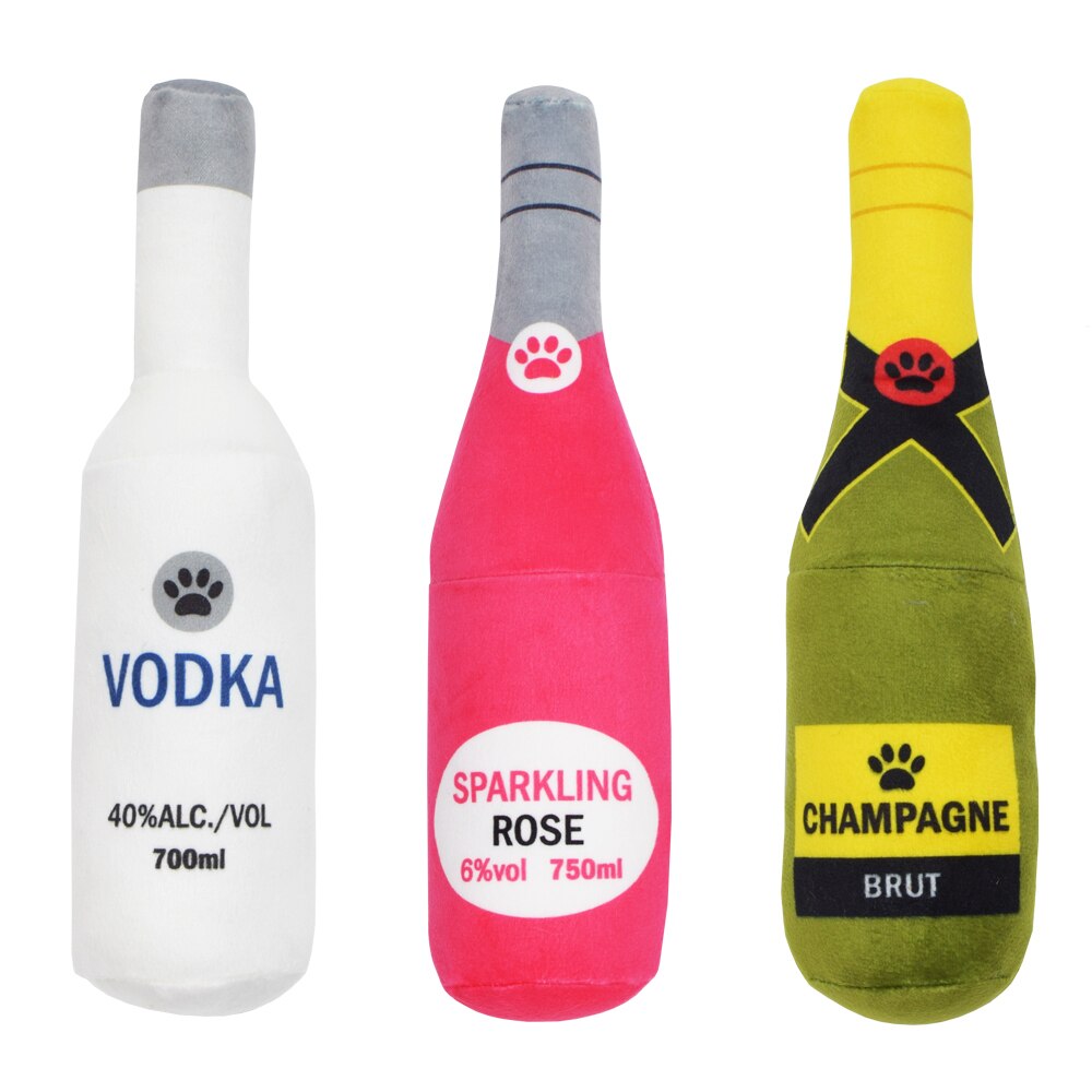 Wine Bottle Shape Squeaky Toy Dog Toys Cocktail Vodka Plush Filled Champagne Food Toys Bite-Resistant Pet Supplies