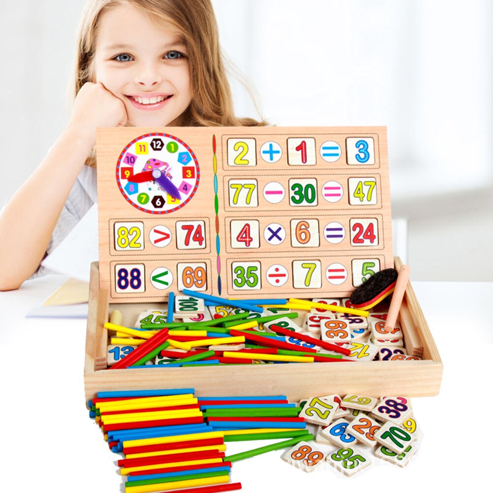 Kids Puzzles Wooden Maths Teaching Box Set Children Number Counting Math Toy Mathematics Sticker For Education Learning Toy