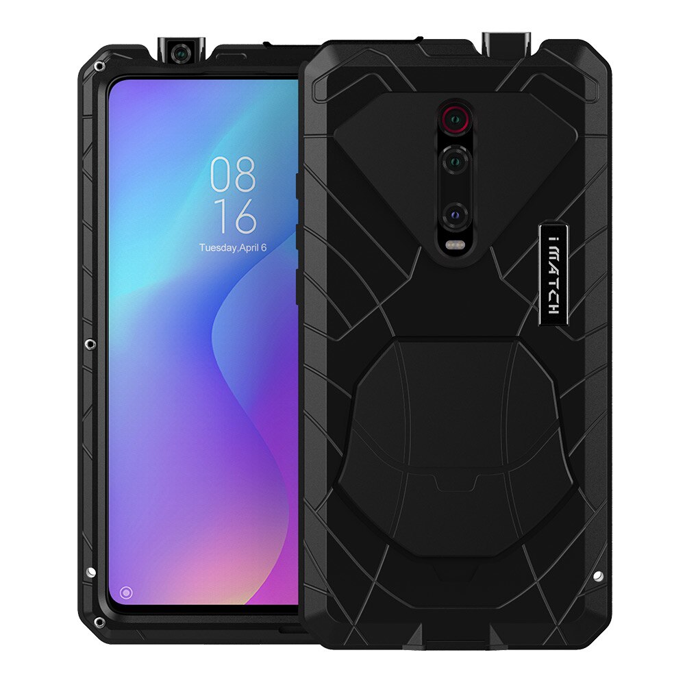 Pour Xiaomi K20 Pro coque téléphone dure en aluminium métal couverture de Protection robuste pour Xiaomi K20 Pro avec en verre trempé: black