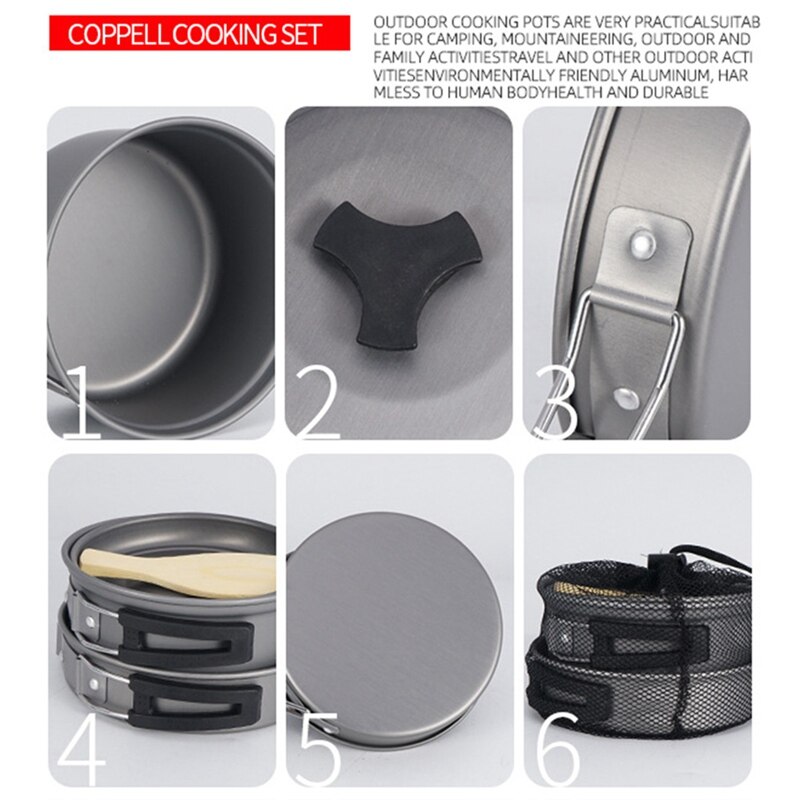 8pcs/set Outdoor Camping Pot Kits Portable Combination Picnic Pots Cookware Cooking Bowl Pan Kits for Backpacker Travel Supplies