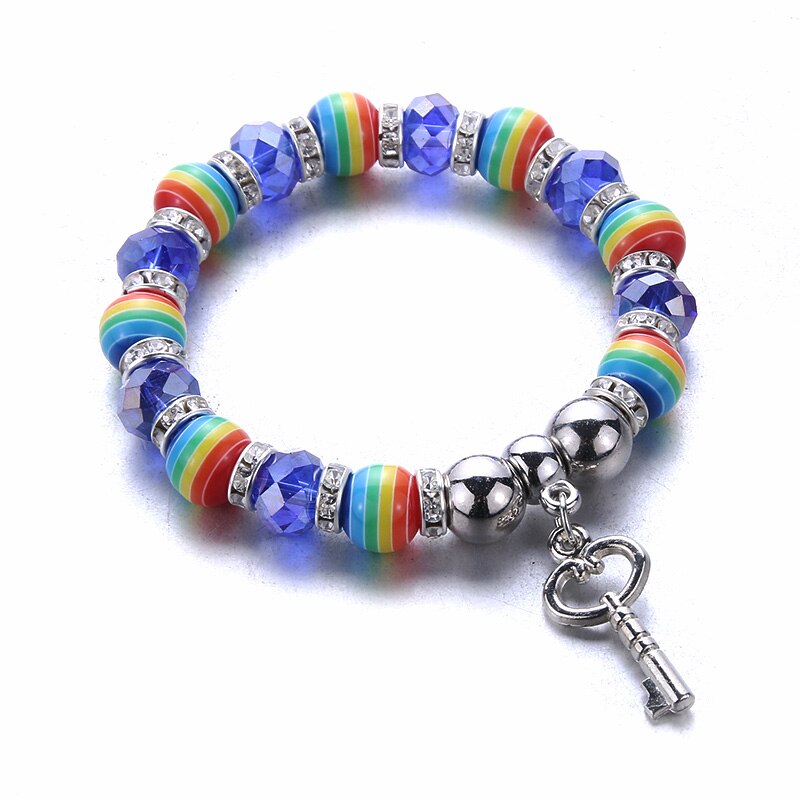 Pulsera con abalorios elásticos para niño y niña, brazalete con cuentas de colores, arcoíris, joyería fina
