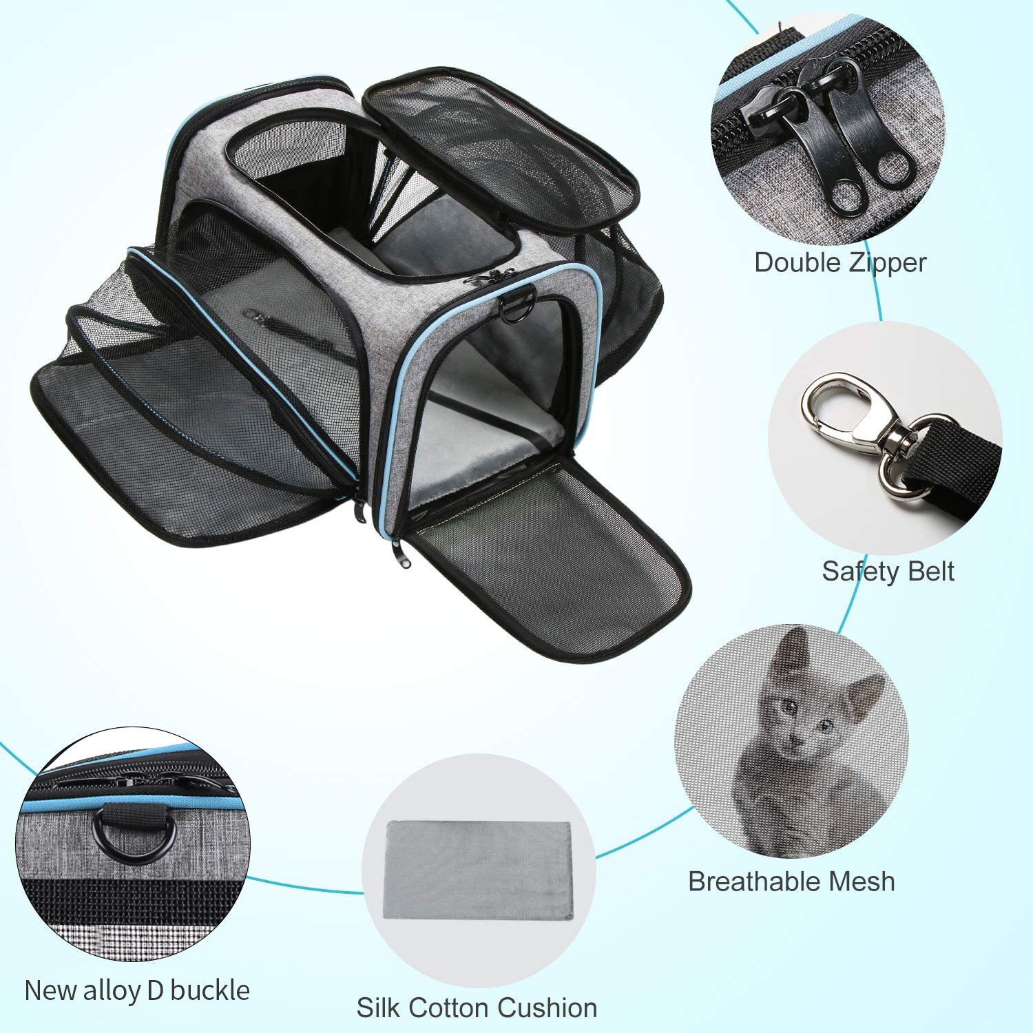 Luxury Expandable Cat Carrier Backpack Portable Small Pet Carrier Airline Approved Breathable Mesh Cat Backpack Carrier Foldable