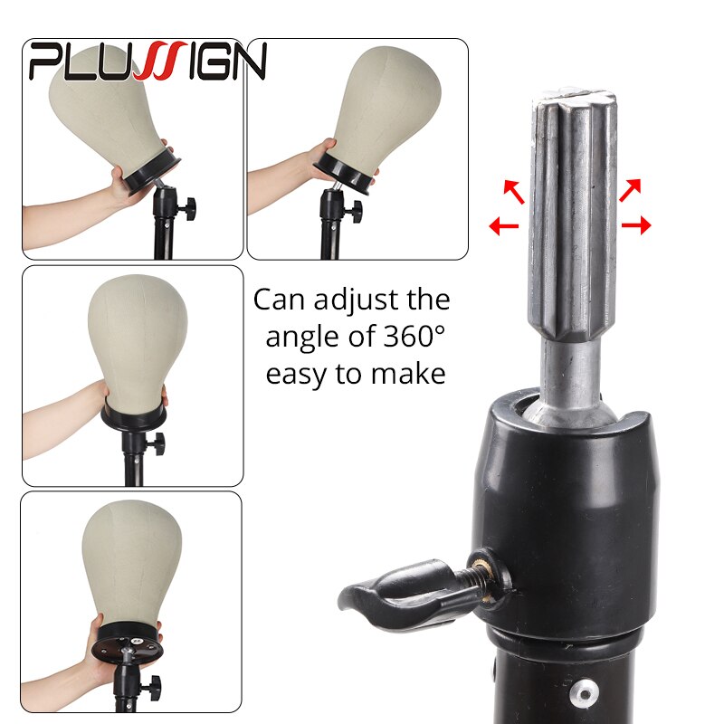 Tête de mannequin noire tripode réglable, 1 tête de perruque en toile, 1 pièce avec 50 broches en t, 2 blocs de bonnet de bas, support de perruque