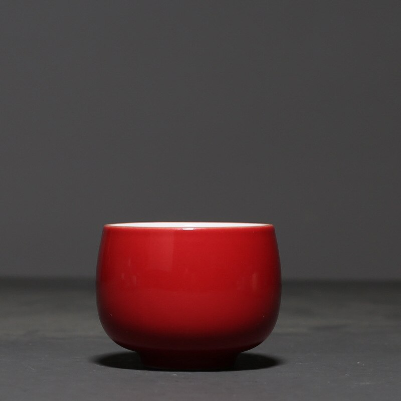 Taza de degustación de cerámica de Color sólido Simple, cuenco de té, juego de té de Kung Fu, taza de té para el hogar, taza maestra de agua, 95ml: Red